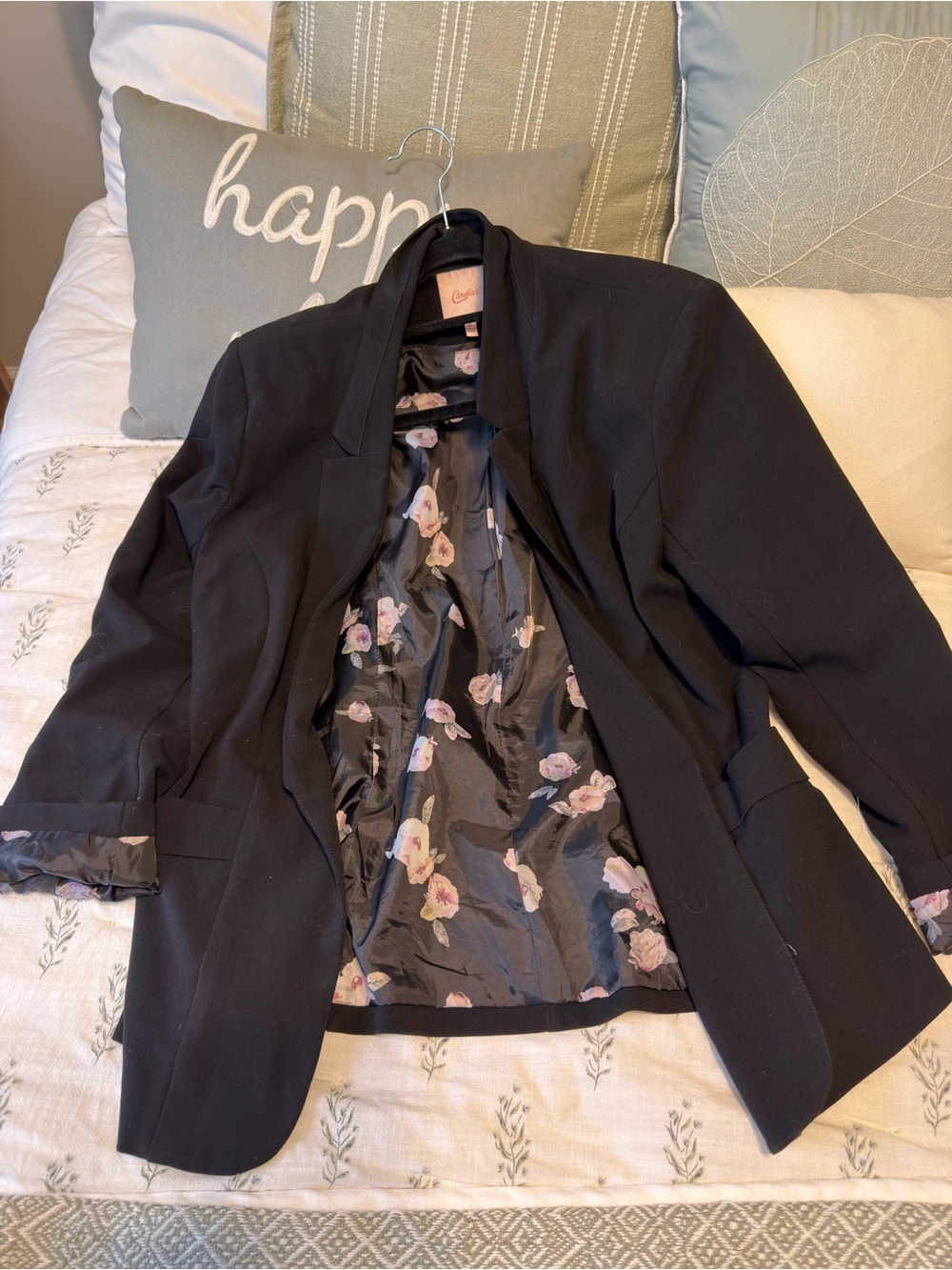 Black Blazer with Floral Lining - Candies